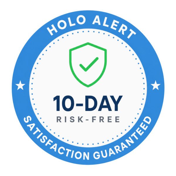 Holo Alert 10-day risk-free guarantee seal