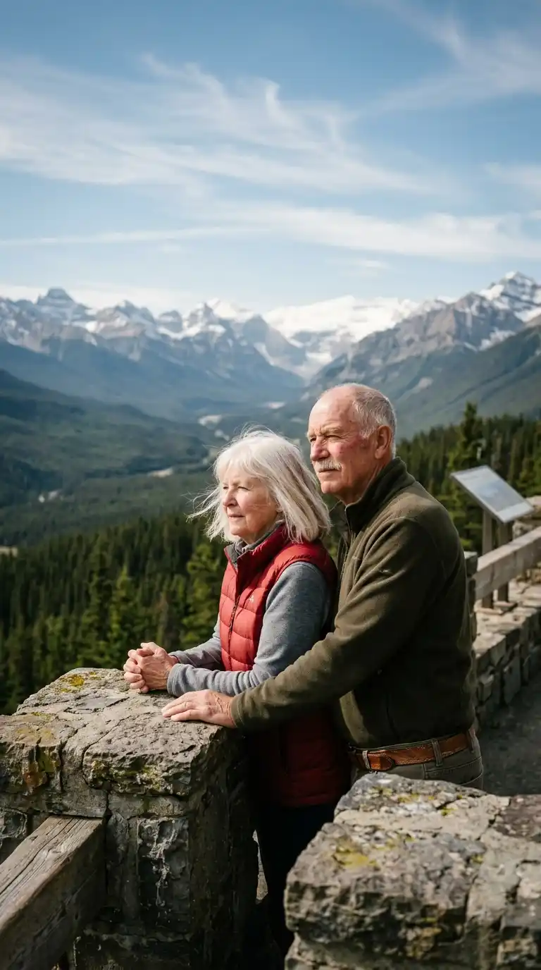 A couple enjoying a Rocky Mountain overlook together